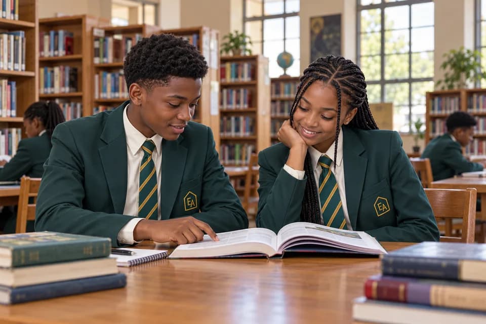 Fictional Evergreen pupils reading in the school library